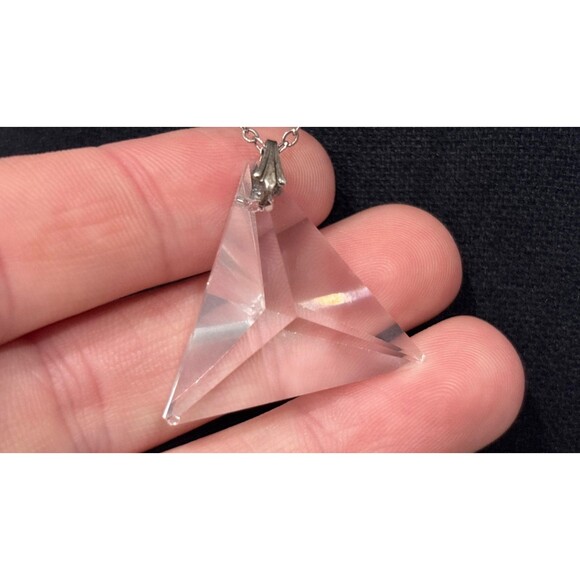 Vintage Sterling Silver Necklace Clear Lucite Pendant Modernist Art Deco Style - Picture 5 of 7